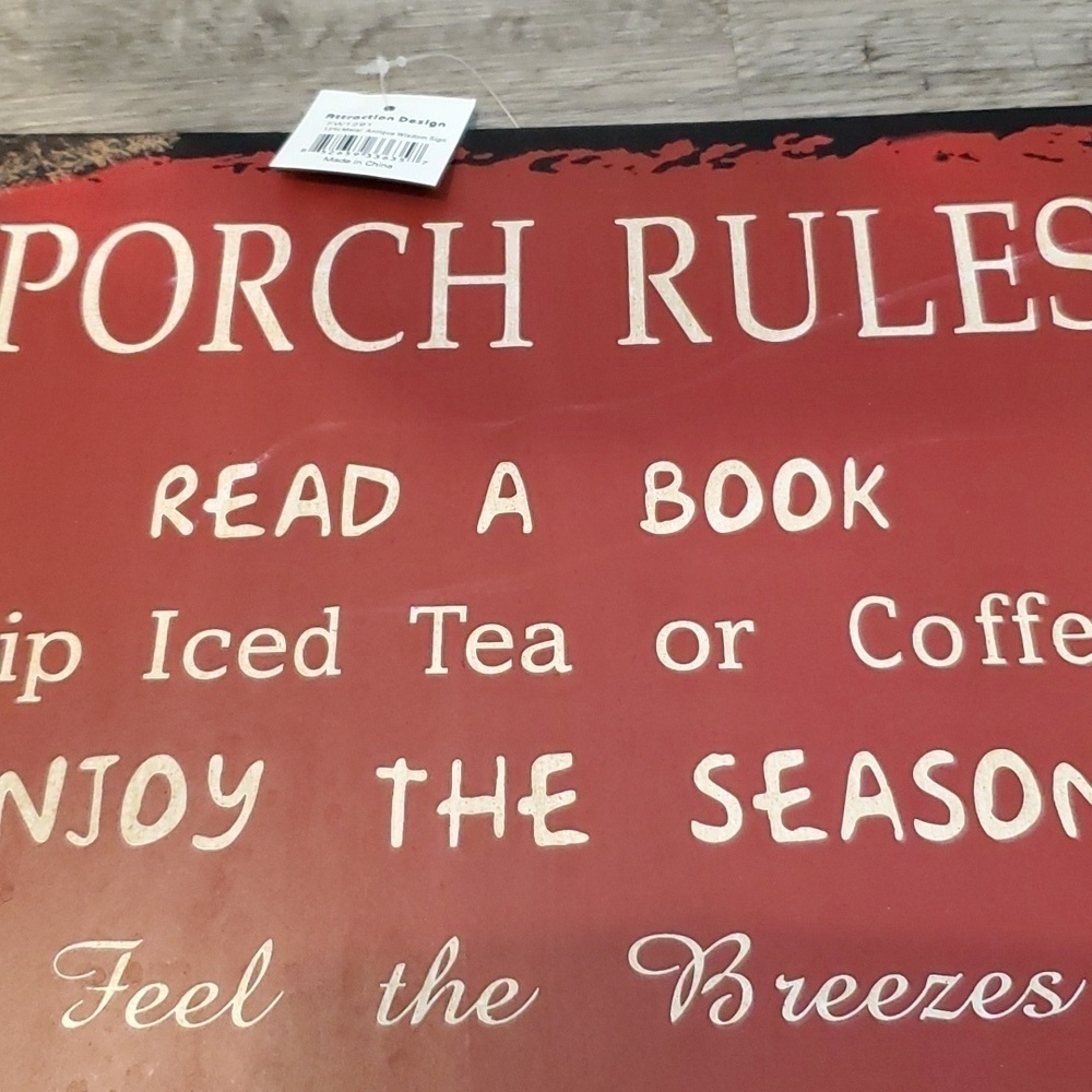 🍄 NWT RED METAL PORCH RULES - Picture 7 of 11